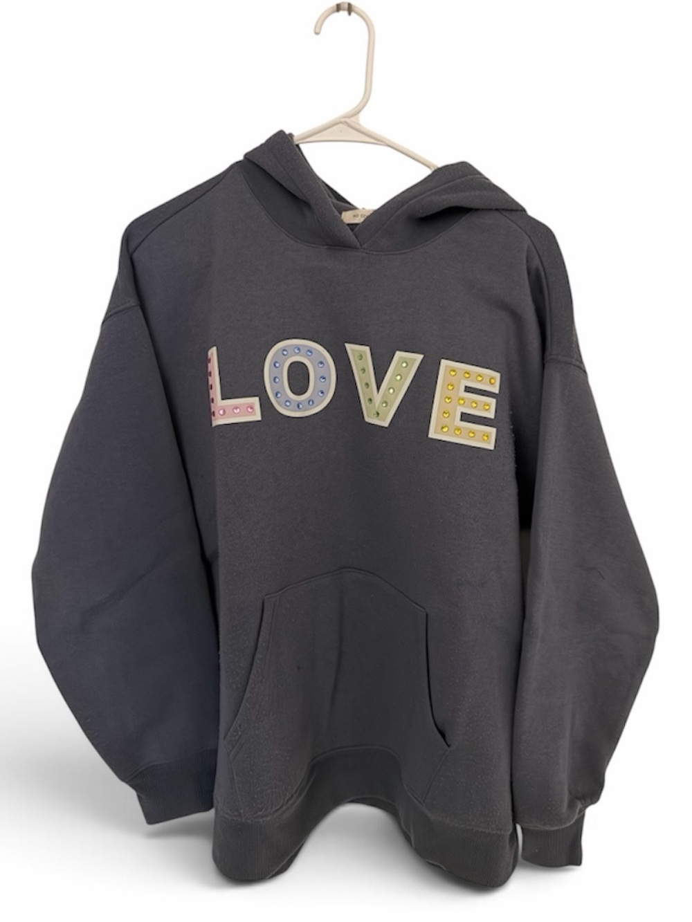 Kids Grey Hoodie with 'LOVE' Studded Lettering
